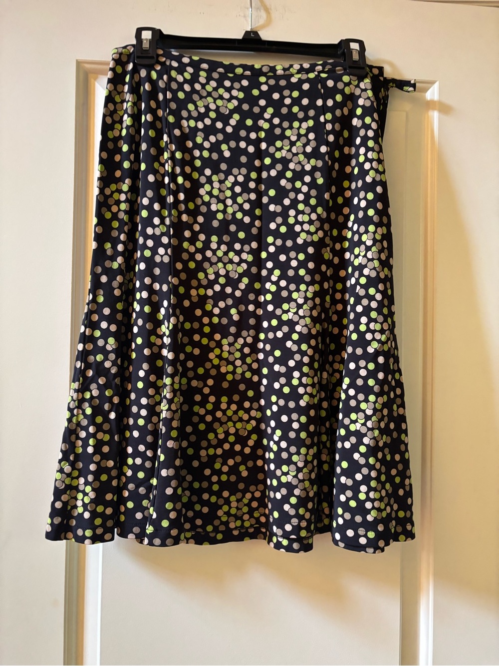 Talbots Black Circle Skirt with Green and Cream Polka Dots